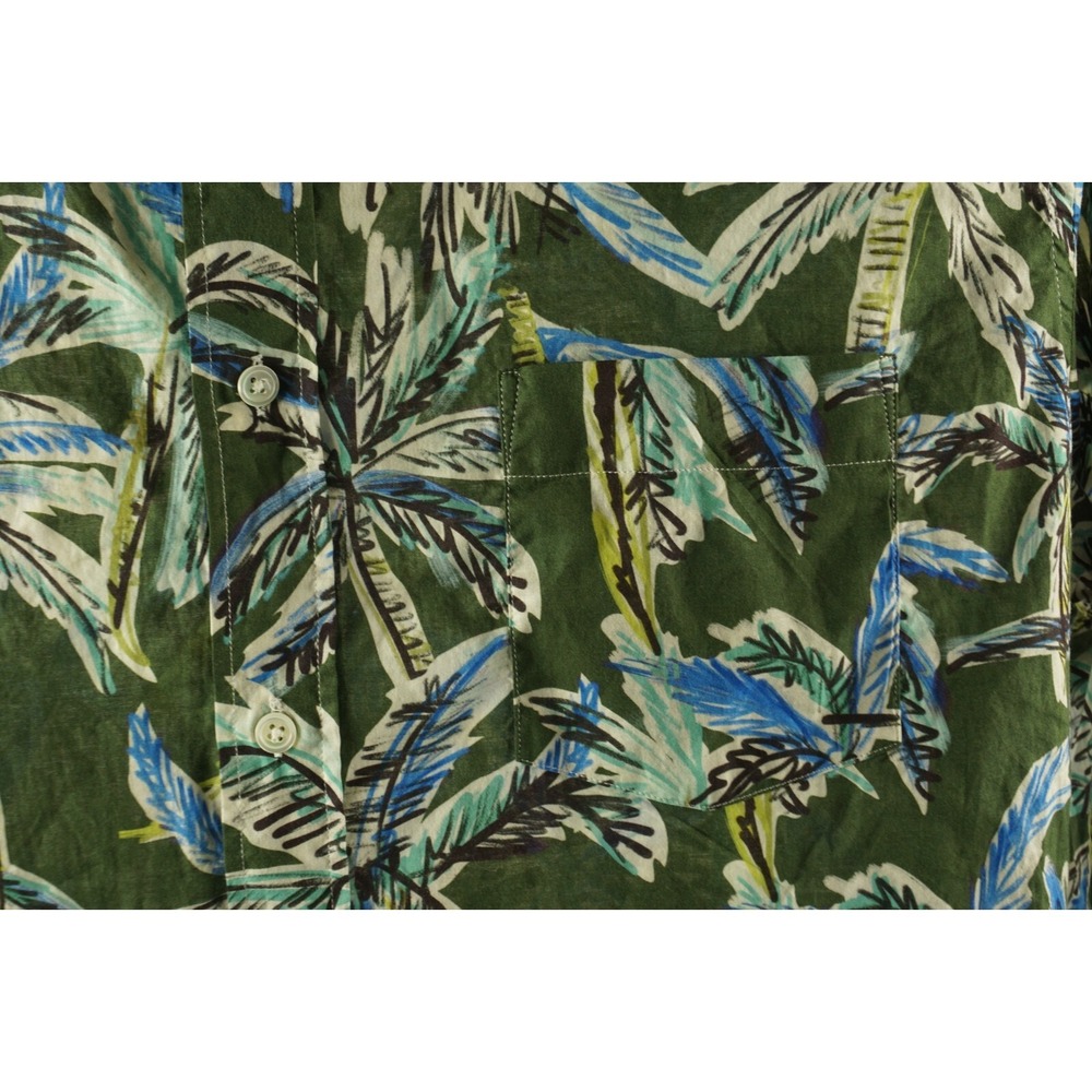 Hartford Men's XL Long Sleeve Green Blue Palm Tree Jersey Cotton Hawaiian Shirt - Picture 5 of 10